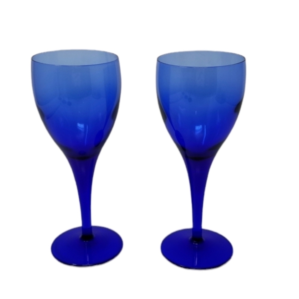 Cobalt Blue Vintage Stemmed Wine Glasses Set of Two Pair Estate